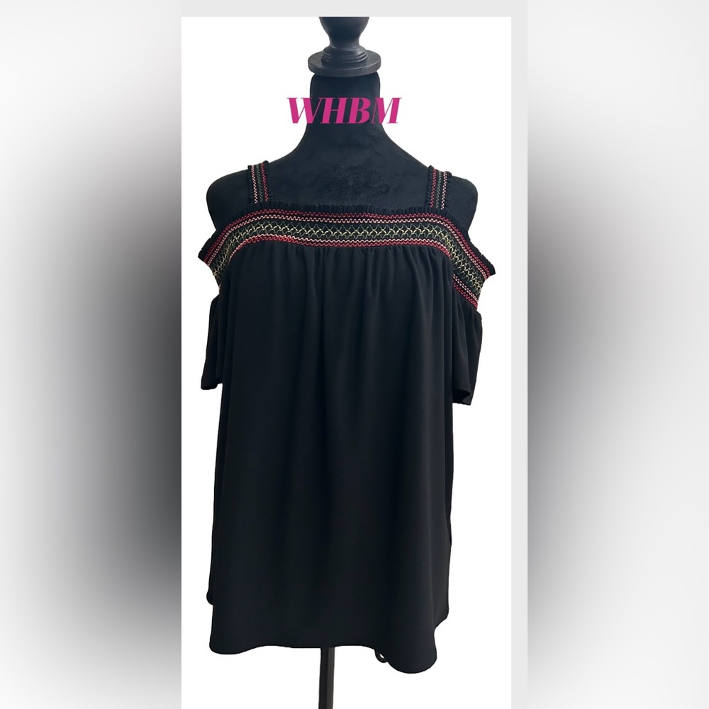 WHBM- Black Blouse with Shoulder Straps & False Sleeve-NWOT.